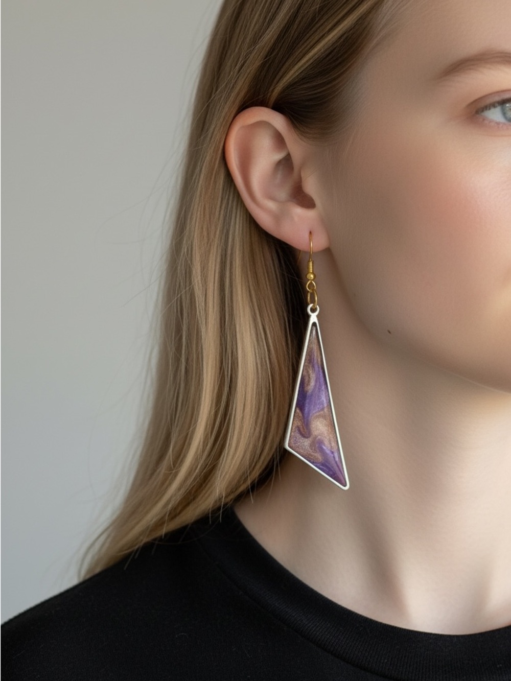 10/1 Handmade Purple Marbled Triangle Drop Earrings
